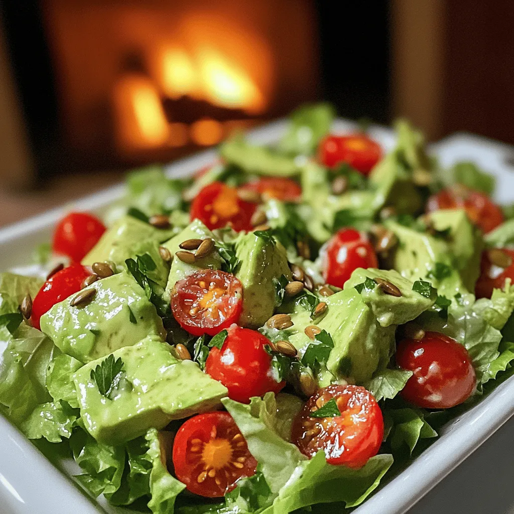 What are the essential ingredients for a vegan version of Caesar salad? To make a great vegan Caesar salad, you need fresh romaine lettuce, cherry tomatoes, and avocado. The avocado gives the salad a creamy texture, while tahini adds richness. Nutritional yeast brings a cheesy flavor, and garlic powder gives a nice kick. You should also have Dijon mustard and capers for added depth. Salt and pepper will enhance all these flavors.