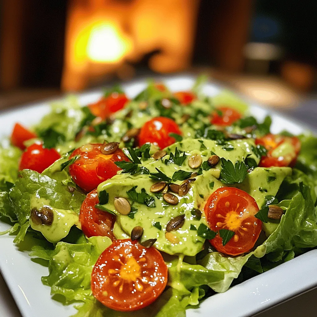 What are the essential ingredients for a vegan version of Caesar salad? To make a great vegan Caesar salad, you need fresh romaine lettuce, cherry tomatoes, and avocado. The avocado gives the salad a creamy texture, while tahini adds richness. Nutritional yeast brings a cheesy flavor, and garlic powder gives a nice kick. You should also have Dijon mustard and capers for added depth. Salt and pepper will enhance all these flavors.