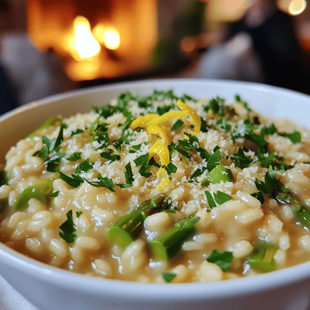 To make creamy lemon risotto with asparagus, you need a few key ingredients. First, Arborio rice is the star of the dish. It gives the risotto its creamy texture. You will also need vegetable broth, which adds flavor and moisture. Fresh asparagus adds a crisp bite and bright color.