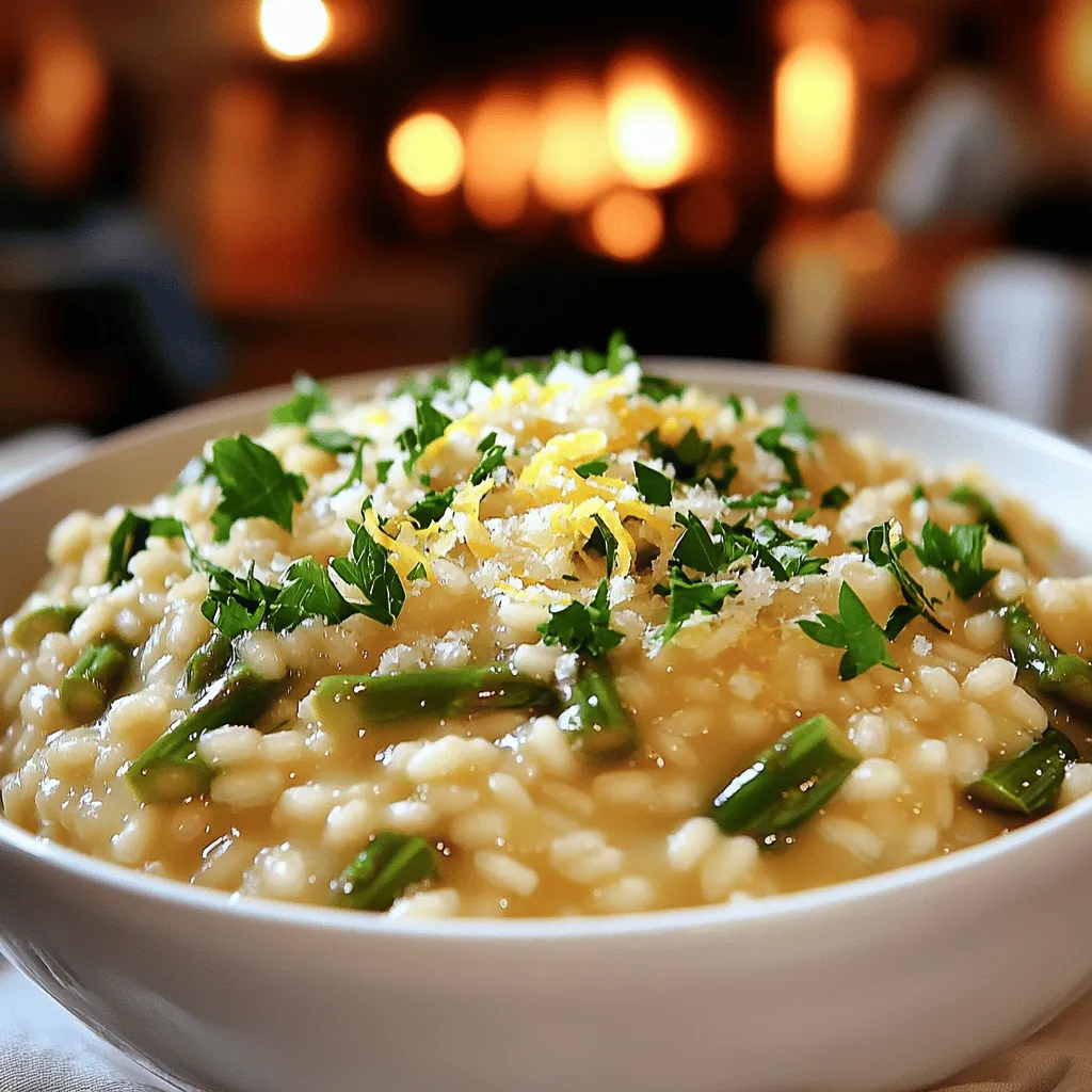 To make creamy lemon risotto with asparagus, you need a few key ingredients. First, Arborio rice is the star of the dish. It gives the risotto its creamy texture. You will also need vegetable broth, which adds flavor and moisture. Fresh asparagus adds a crisp bite and bright color.