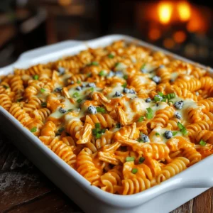 For the perfect Buffalo chicken pasta bake, you need a few key ingredients. Start with 2 cups of rotini pasta. This shape holds the sauce well and adds a nice bite. Next, you'll need 2 cups of cooked chicken, shredded. You can use rotisserie chicken for ease.