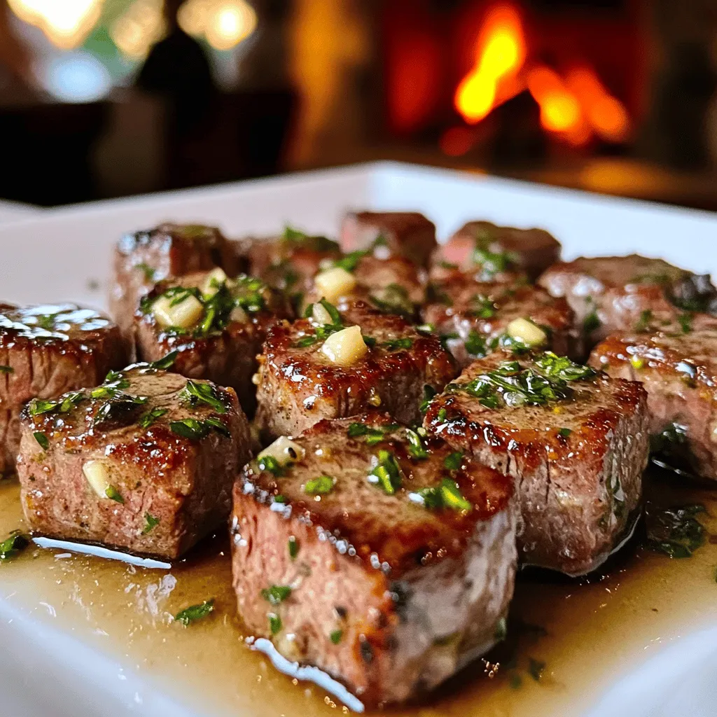 To make garlic butter steak bites, you need a few key ingredients. Start with sirloin steak. This cut is tender and flavorful, making it the best choice for bites. You want your steak cut into 1-inch cubes for even cooking.