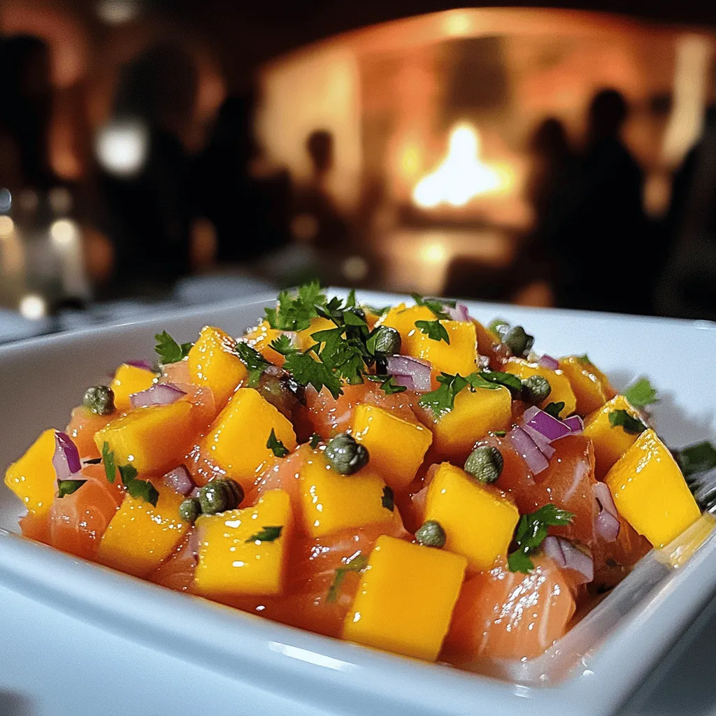 The Tartare de Saumon Mangue recipe shines with fresh ingredients. For this dish, you need sushi-grade salmon, ripe mango, red onion, capers, soy sauce, sesame oil, lime juice, and cilantro. Here’s how to make salmon tartare that bursts with flavor.