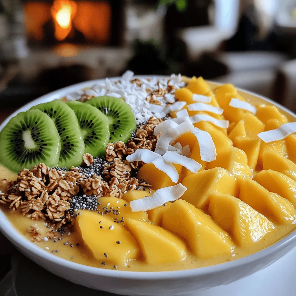 For a mango and coconut smoothie bowl, you need key ingredients. First, ripe mangoes are a must. They give the bowl a sweet and tropical taste. You should use about two diced mangoes. Next, coconut milk adds creaminess. You can choose canned or carton coconut milk. I recommend one cup for a rich flavor.
