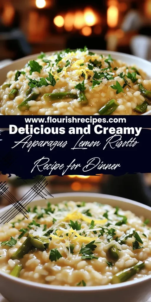Indulge in a flavorful dinner with creamy asparagus lemon risotto, the perfect blend of tangy lemon and rich creaminess. This easy recipe uses fresh asparagus and Arborio rice to create a delightful dish that's sure to impress. Discover essential cooking tips, variations, and pairing suggestions to elevate your meal. Click through for the full recipe and transform your dinner into a vibrant culinary experience that your family and friends will love!