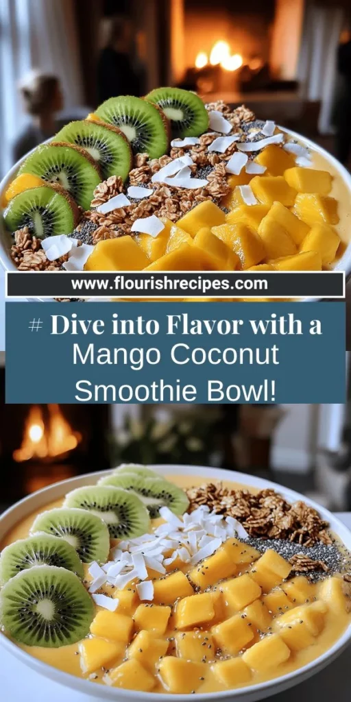 Indulge in a tropical delight with this Mango Coconut Smoothie Bowl that's not only delicious but also packed with nutrition! Discover how easy it is to whip up this colorful bowl filled with ripe mangoes, creamy coconut milk, and healthy toppings like granola and fresh fruit. Perfect for a quick breakfast or a refreshing snack, this recipe will energize your day. Click through to explore the full recipe and elevate your smoothie bowl game today!
