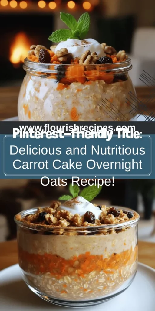 Start your day with a delicious twist on breakfast! This easy and nutritious carrot cake overnight oats recipe combines the warm flavors of carrot cake with health-boosting ingredients like rolled oats, grated carrots, and Greek yogurt. Perfect for meal prep, you can whip up multiple servings in minutes, making busy mornings a breeze. Click through for step-by-step instructions and endless topping ideas to customize your tasty treat!