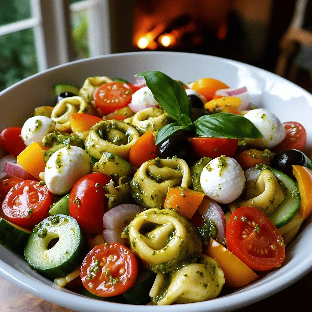 Pesto tortellini pasta salad is all about great ingredients. You want to start with fresh cheese tortellini. Use about 12 ounces for a full dish. Cheese-filled tortellini gives a creamy taste that blends well with pesto.